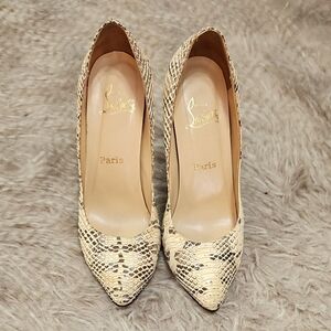 Christian Louboutin Snakeskin Heels in Cream and Brown